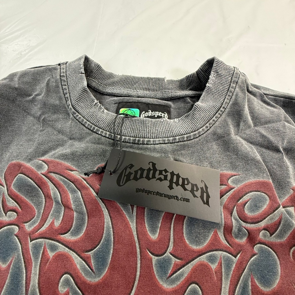 Godspeed Skeleton Horse Racing Graphic T-Shirt Charcoal Grey Mineral Wash New - Picture 13 of 14
